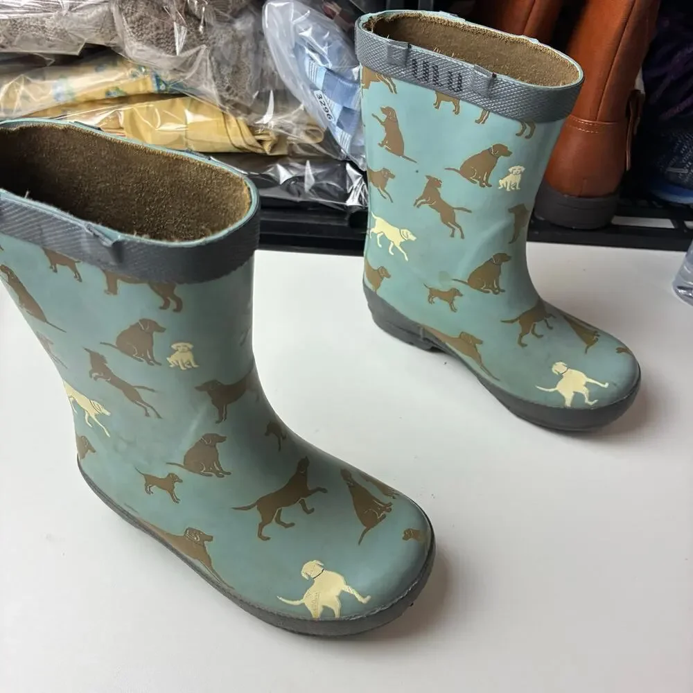 Hatley Unisex/Boys Blue Hunting Dogs Labrador Rainboot Size Toddler 7 No Handles